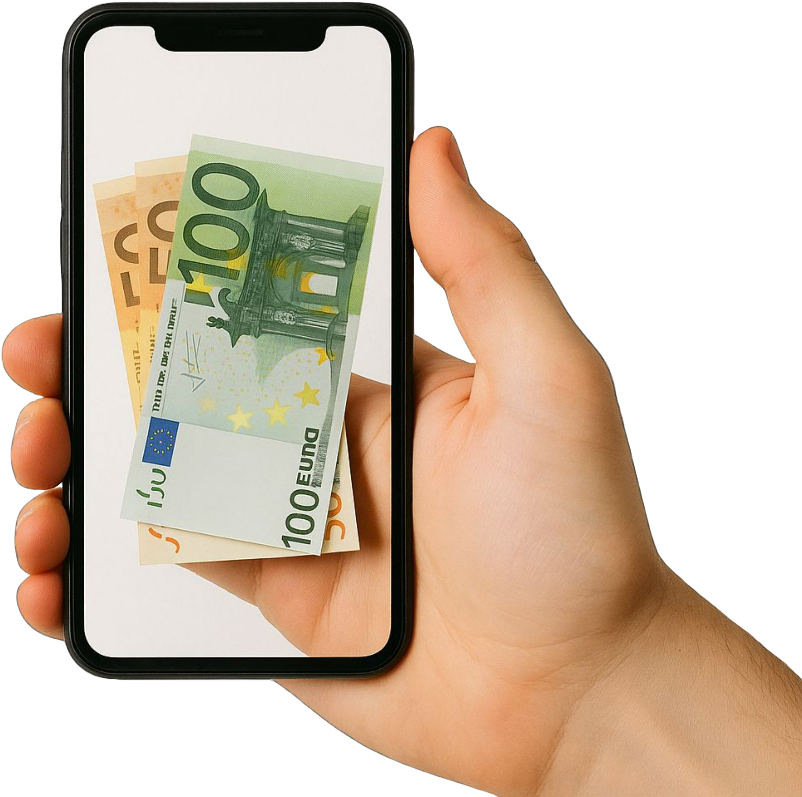 Ръка с телефон и пари